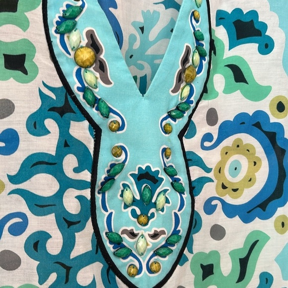 Hale Bob Cabana Artsy Silk Blend Beaded V-Neck Beach Cover Tunic sz small blue - Picture 3 of 9